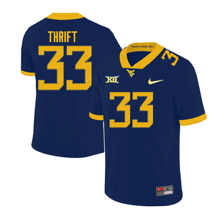 Men #33 Jayvon Thrift West Virginia Mountaineers College Football Jerseys Sale-Navy